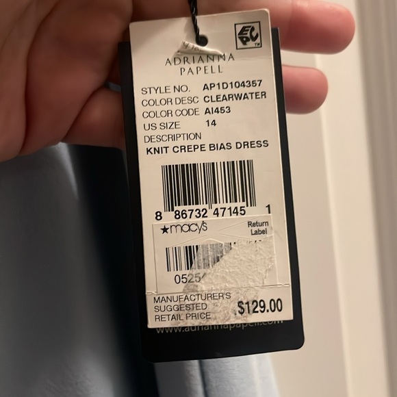 ADRIANNA PAPELL Womens Light Blue Twist Short Sleeve Off A-Line Dress 14 - Picture 7 of 10